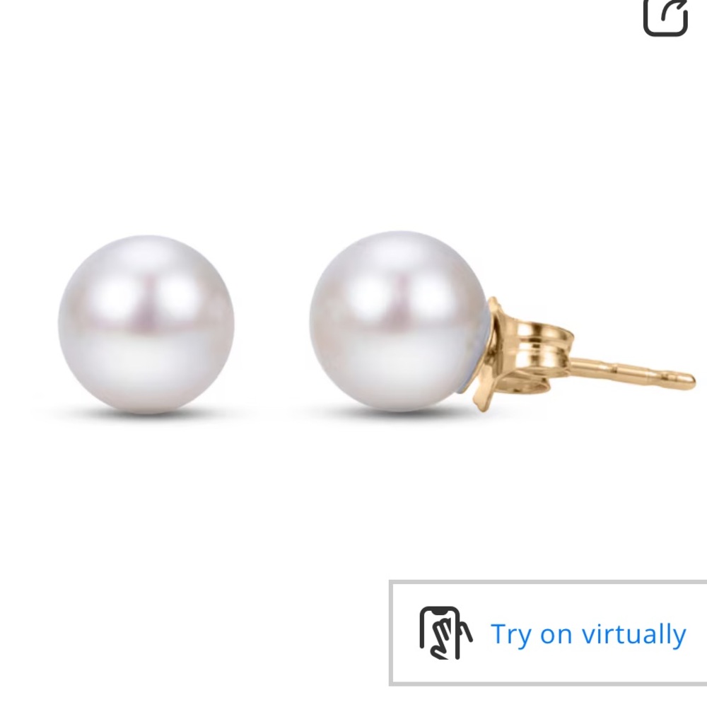 White Pearl Stud Earrings Akoya Cultured Pearl Stud Earrings 14K White Gold
